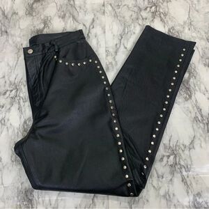 Vintage 100% Leather Black High Rise Straight Leg Pants Studded Detail 28 waist